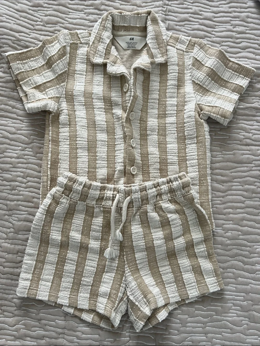 H&M Beige and White Striped Kids Set boys